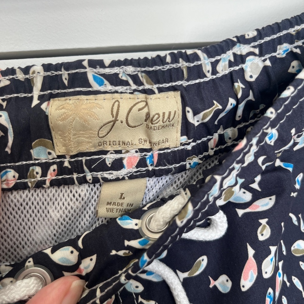 J. Crew Navy Swim Trunks with Colorful Pattern - Picture 3 of 7